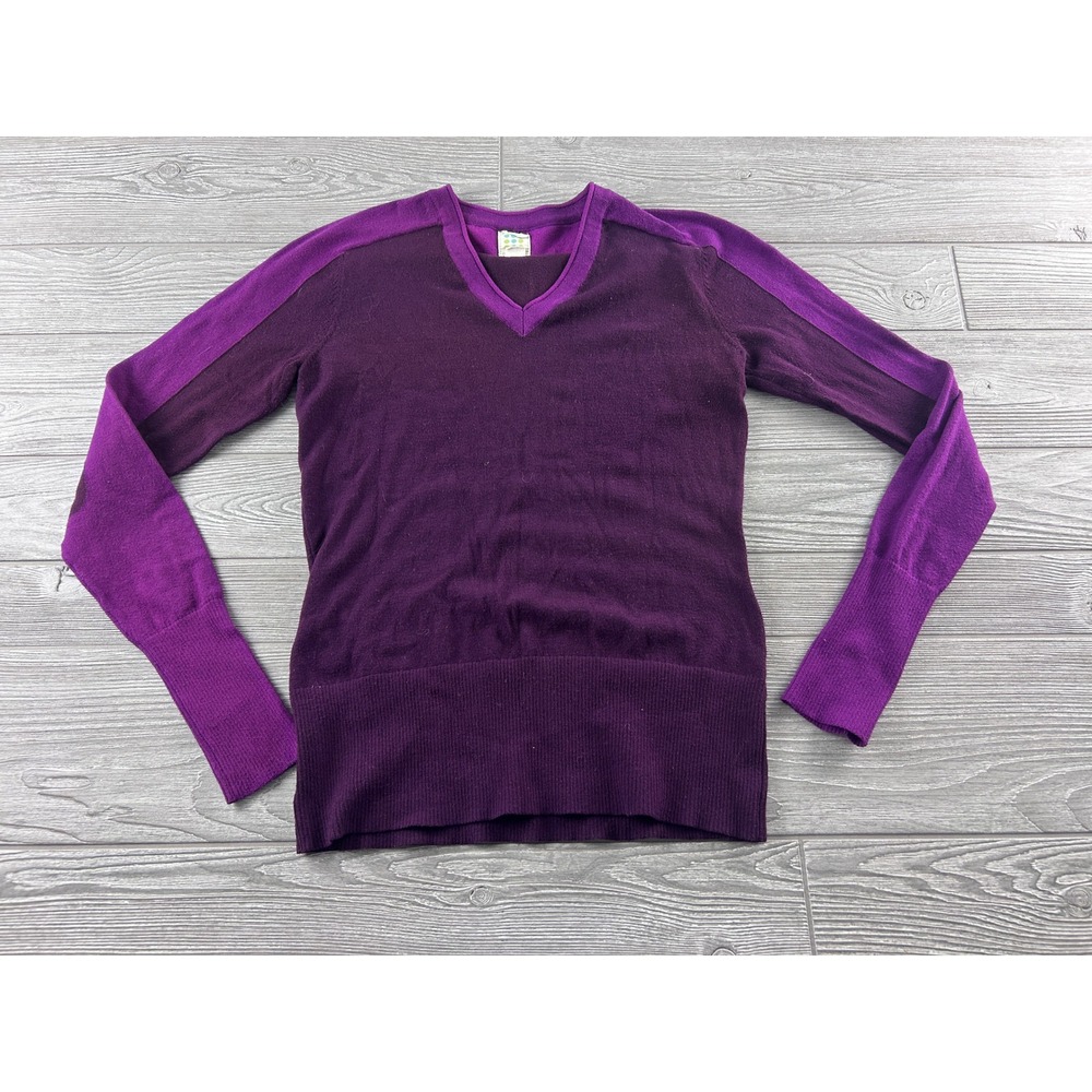 Title Nine Womens V-Neck Sweater Purple Two Tone Lightweight Knit Pullover Med